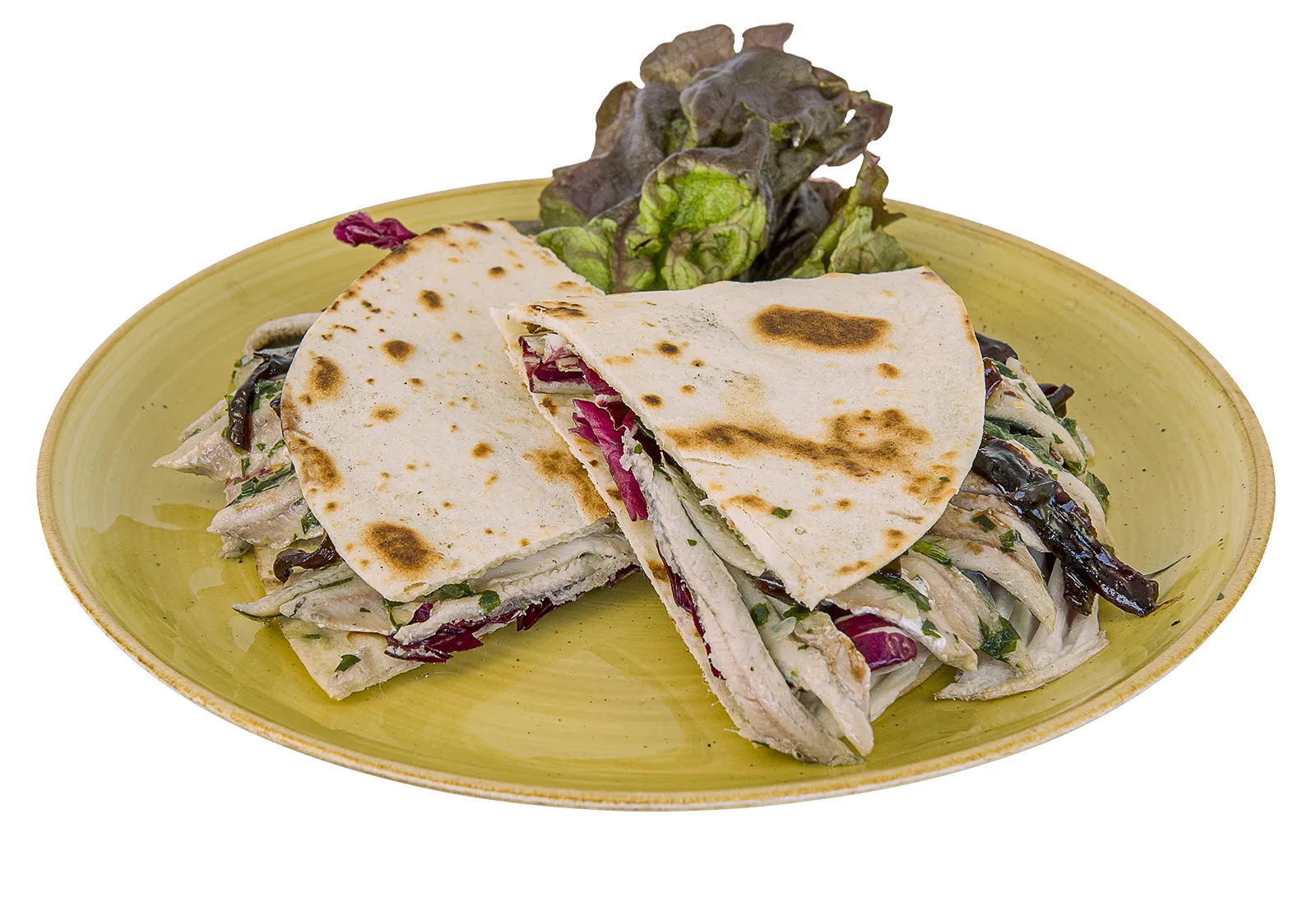 Sardoncini grigliati, radicchio rosso e cipolla caramellata.