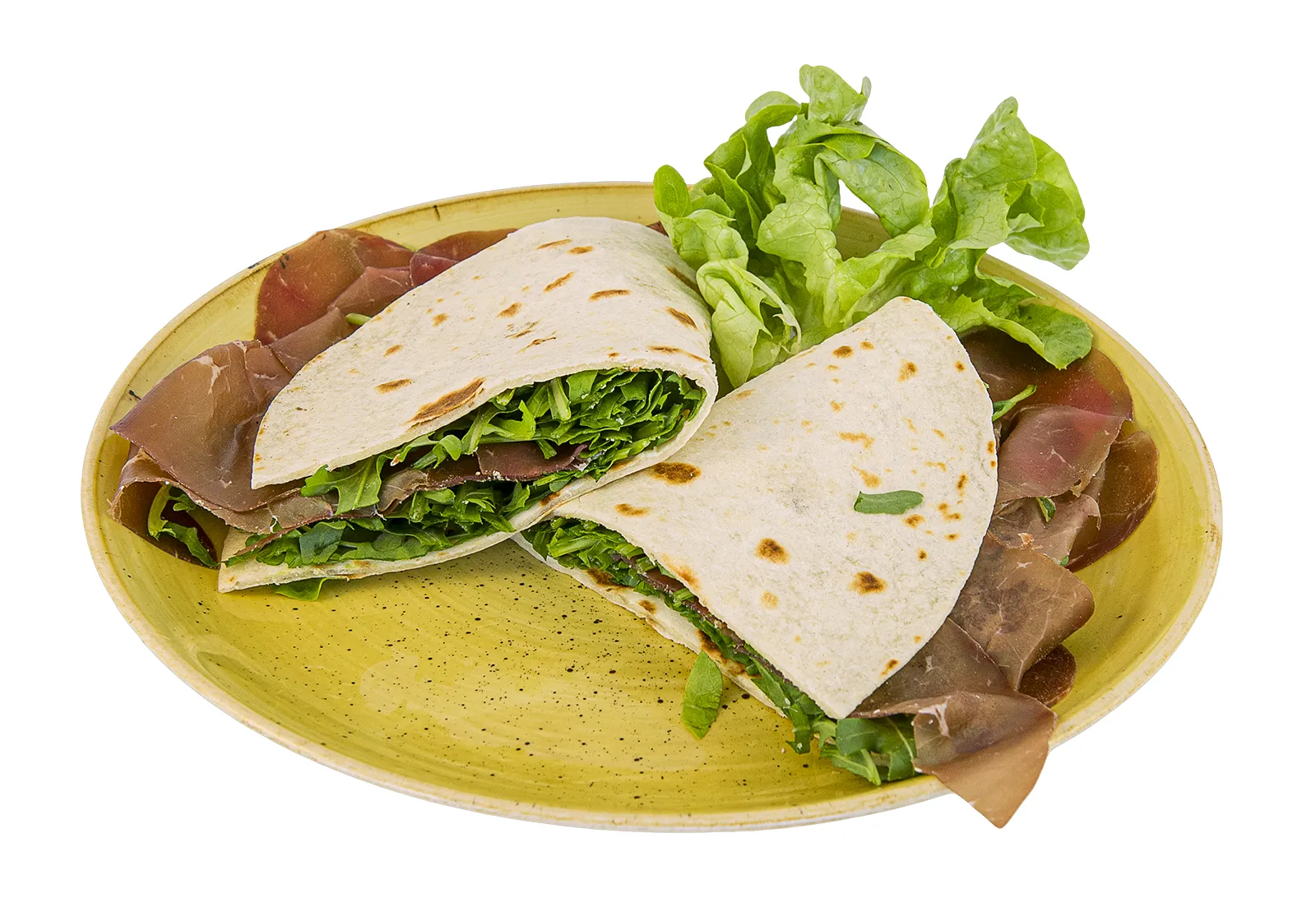 Bresaola, rucola fresca e scaglie di Grana Padano.